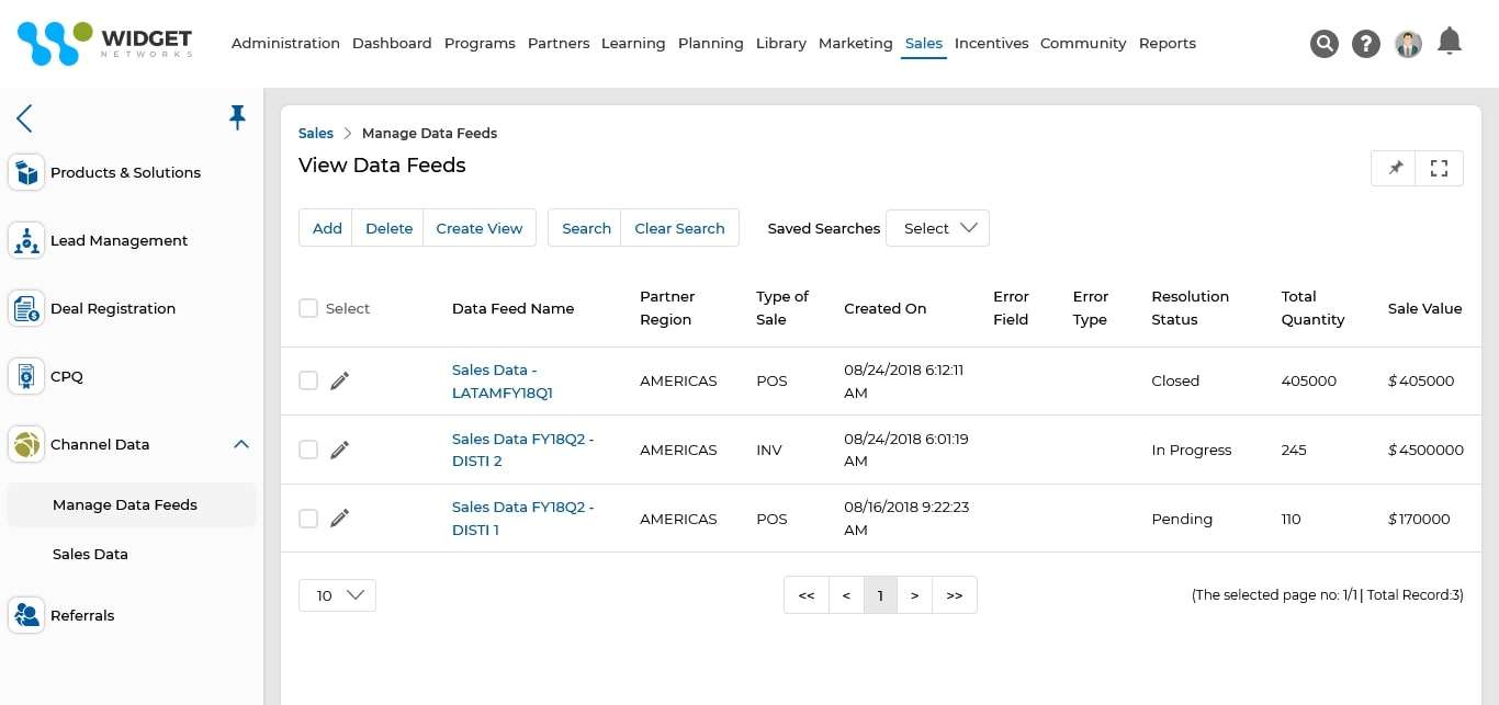 Channel Data Management View Data Feeds