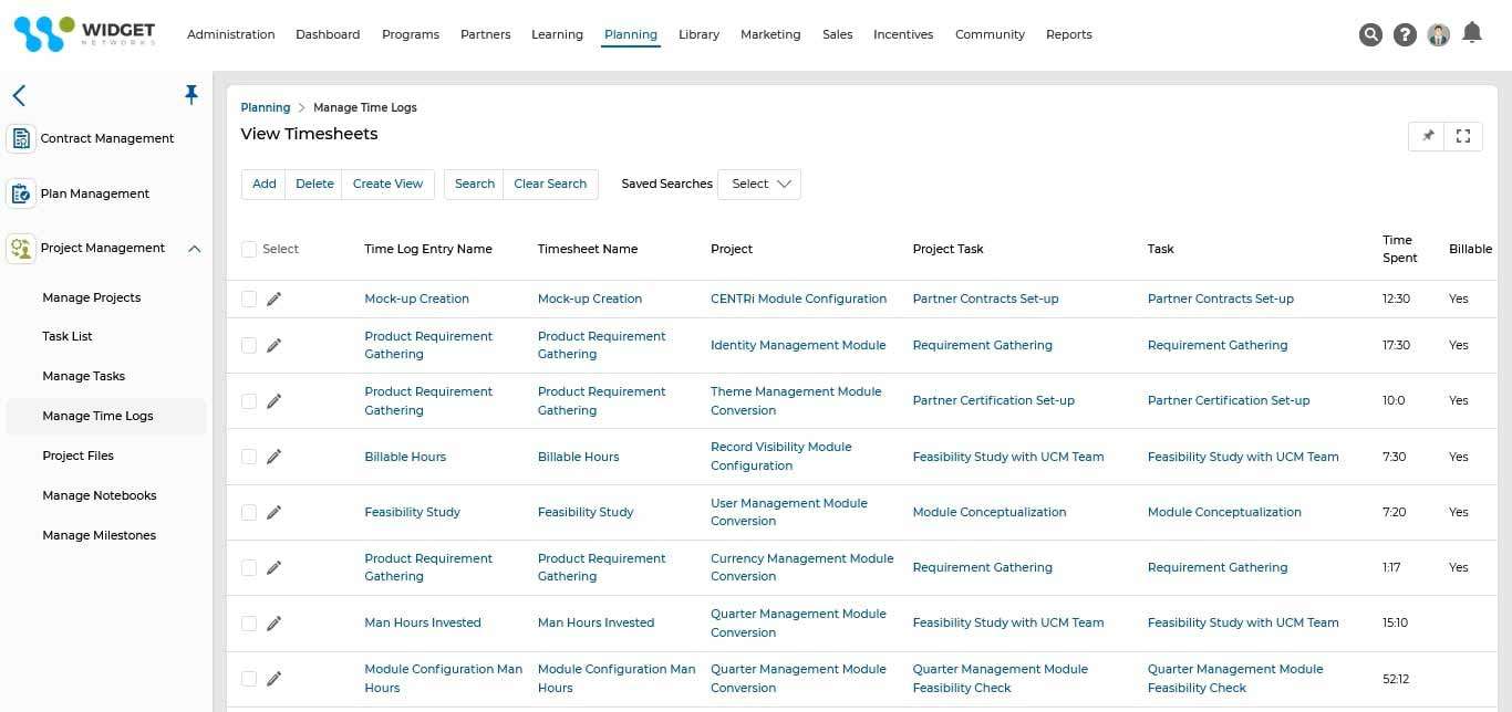 Planning View Timesheets