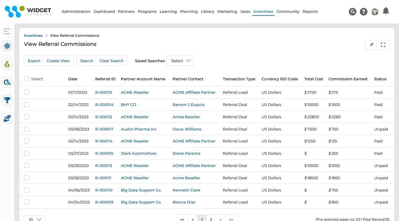 Payment Management Referral Commissions Dashboard