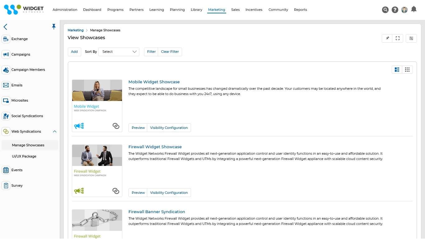 Web Syndication Management View Showcases