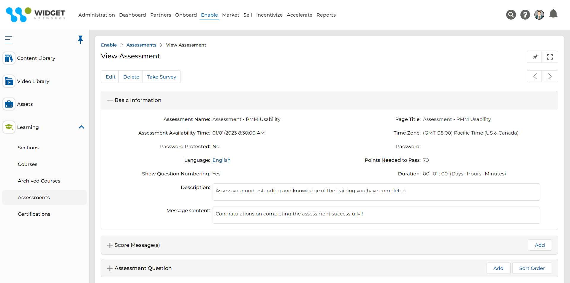 Partner Learning Management View Assessment