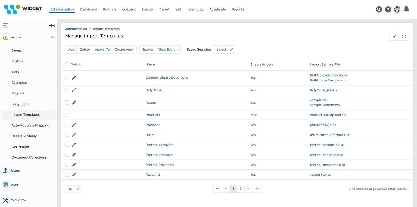 Access Management Manage Import Template