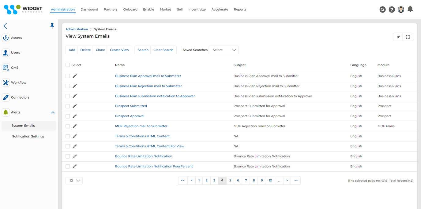 Alerts Management View System Emails