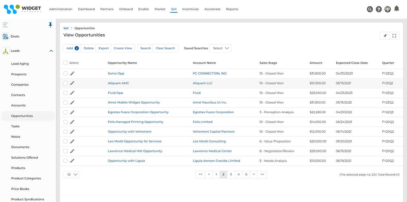 Lead Management View Registered Deals