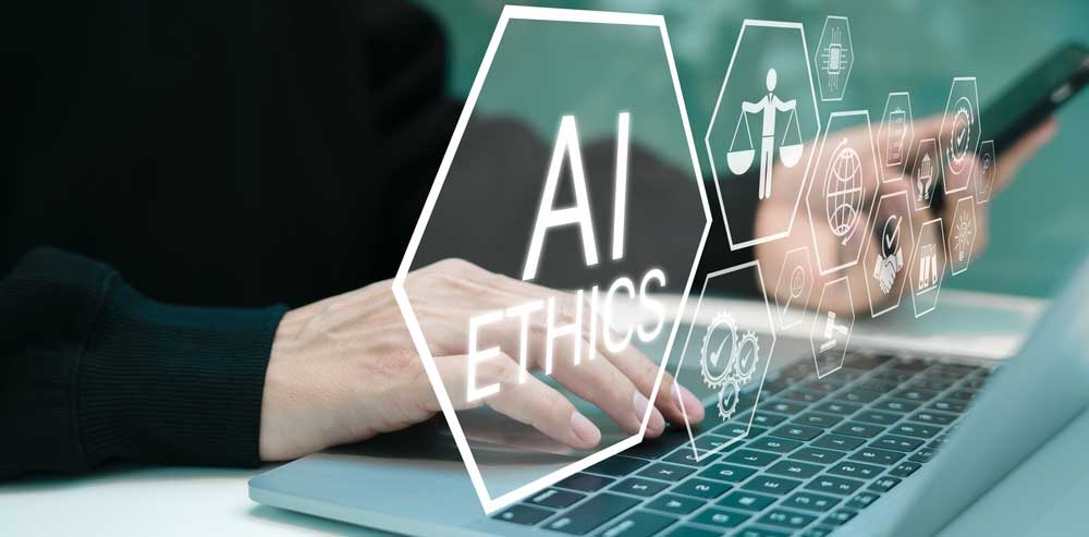 Concept of AI education training on ethical AI development, fairness, and accountability for modern business and society.