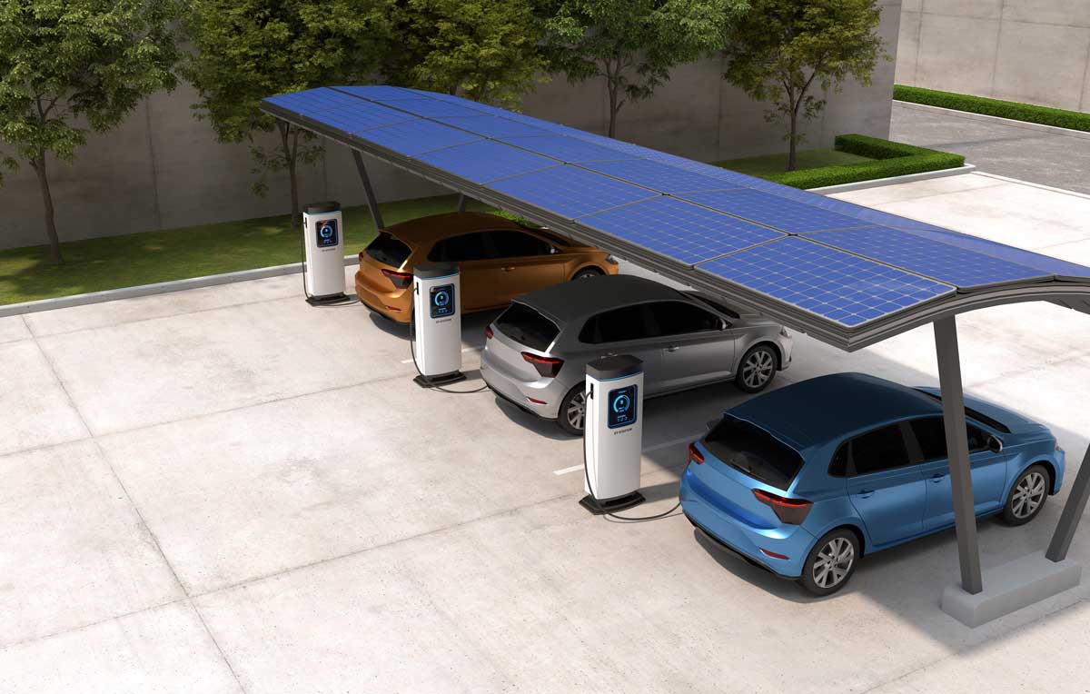 Example of partner marketing - EV company's charging station being powered by another company solar panels.